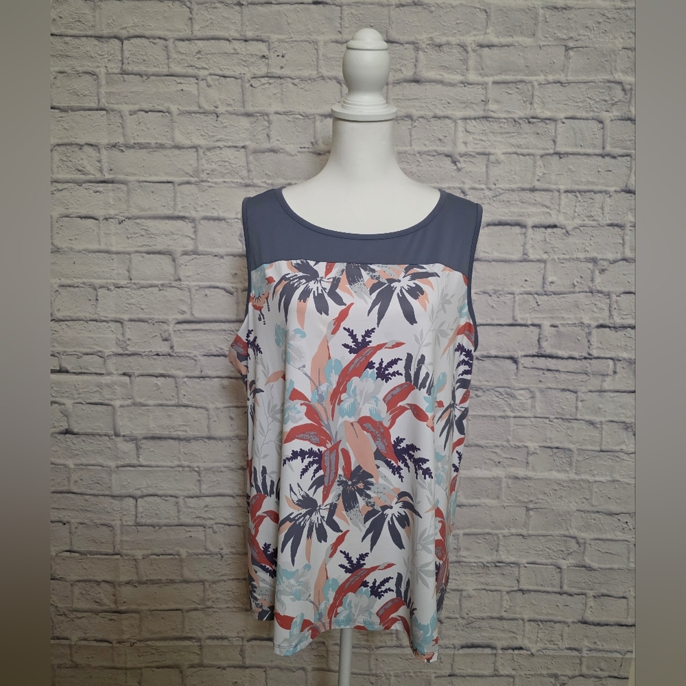 Columbia Silver Sleeveless Tank Top with Abstract Leaf Design